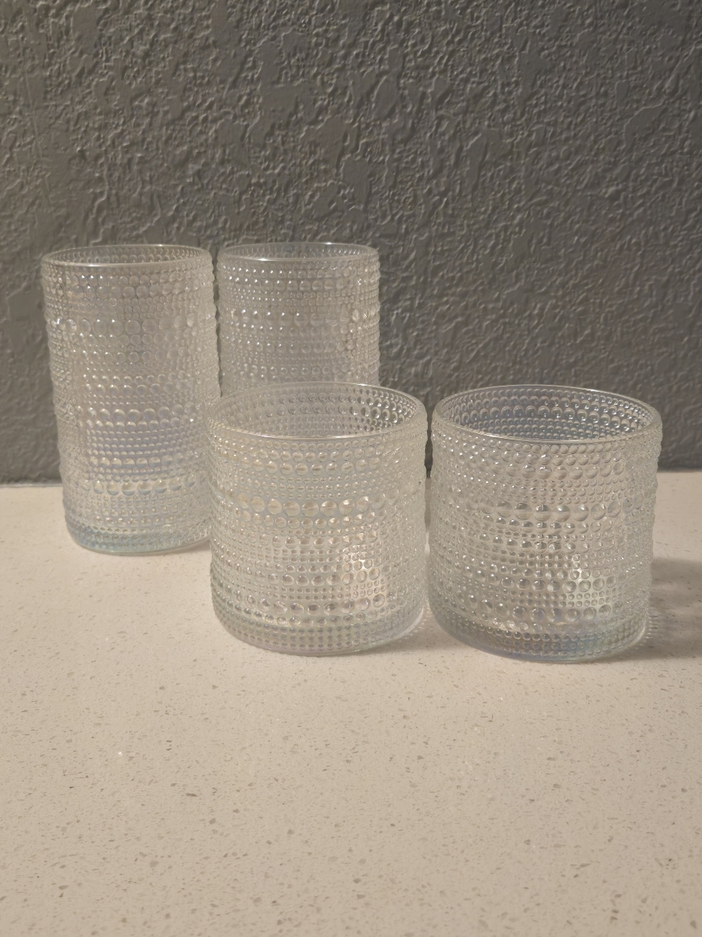 Clear Iridescent Textured Glass Drink Cups- Set of 4